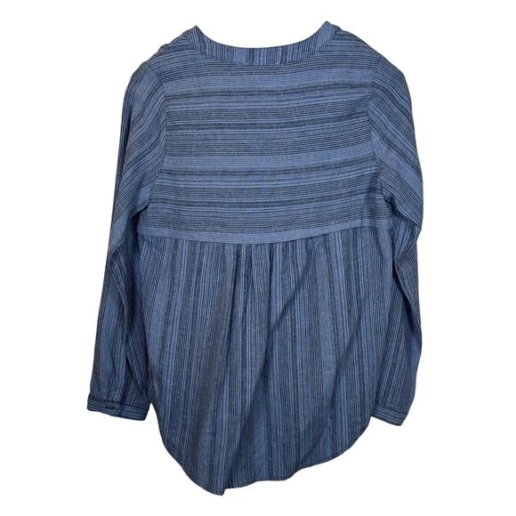 B.L.E.U. Women's Size XS Blue Linen & Rayon Blend Striped Long Sleeve Top Casual - Picture 2 of 7